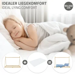 Ml-Design Lit d'enfant Tipi 90x200 cm naturel simple bois de pin avec sommier à lattes style indien Discount
