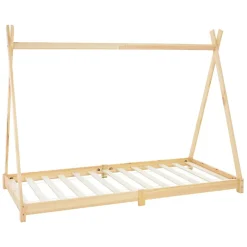 Ml-Design Lit d'enfant Tipi 90x200 cm naturel simple bois de pin avec sommier à lattes style indien Discount