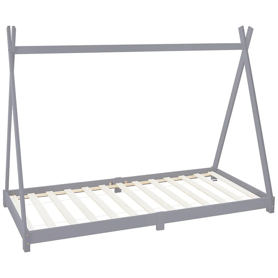 Enfant Ml-Design Lit d'enfant Tipi 90x200 cm gris clair simple en bois de pin sommier à lattes style indien