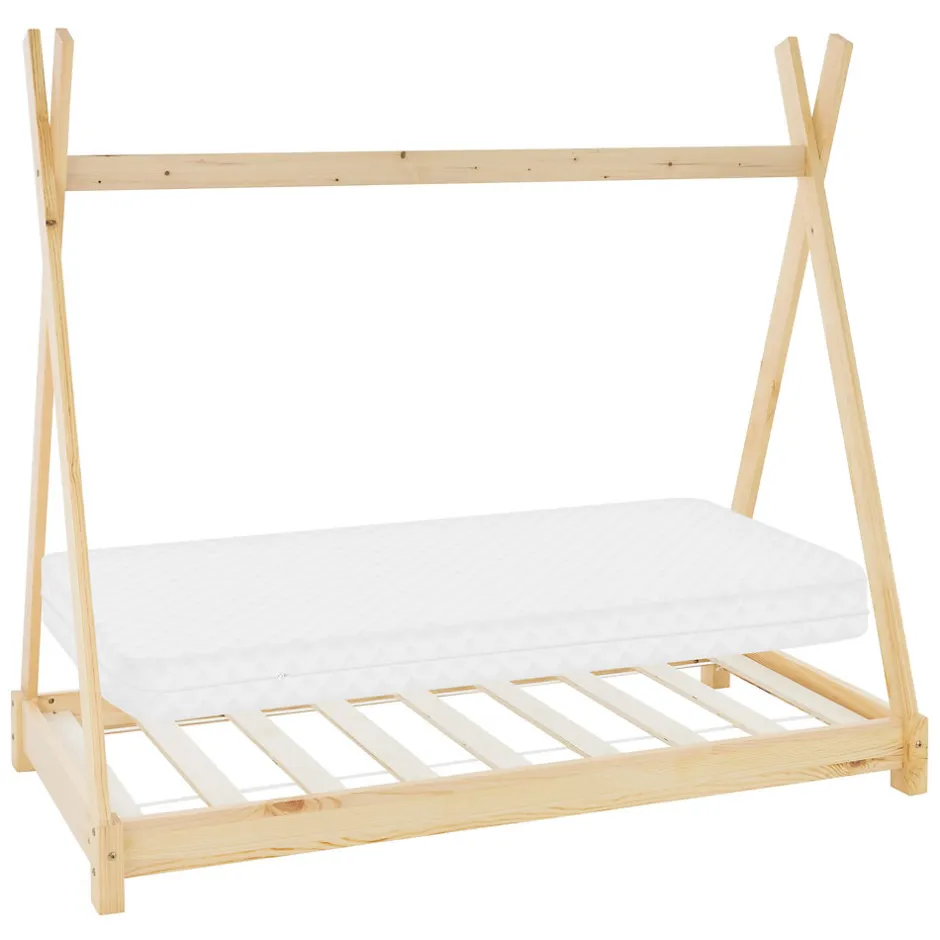 Enfant Ml-Design Lit d'enfant Tipi 70x140cm naturel en bois de pin massif avec sommier matelas style indien