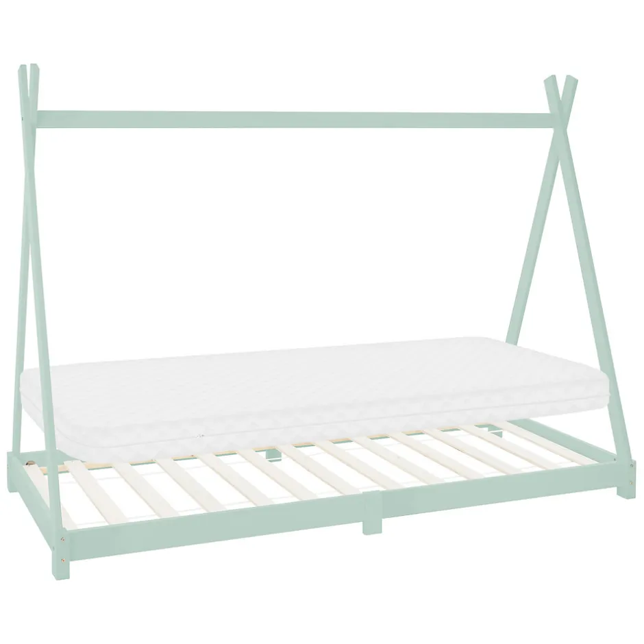 Enfant Ml-Design Lit d'enfant Tipi 90x200 cm menthe en bois de pin massif style indien avec matelas H:10 cm