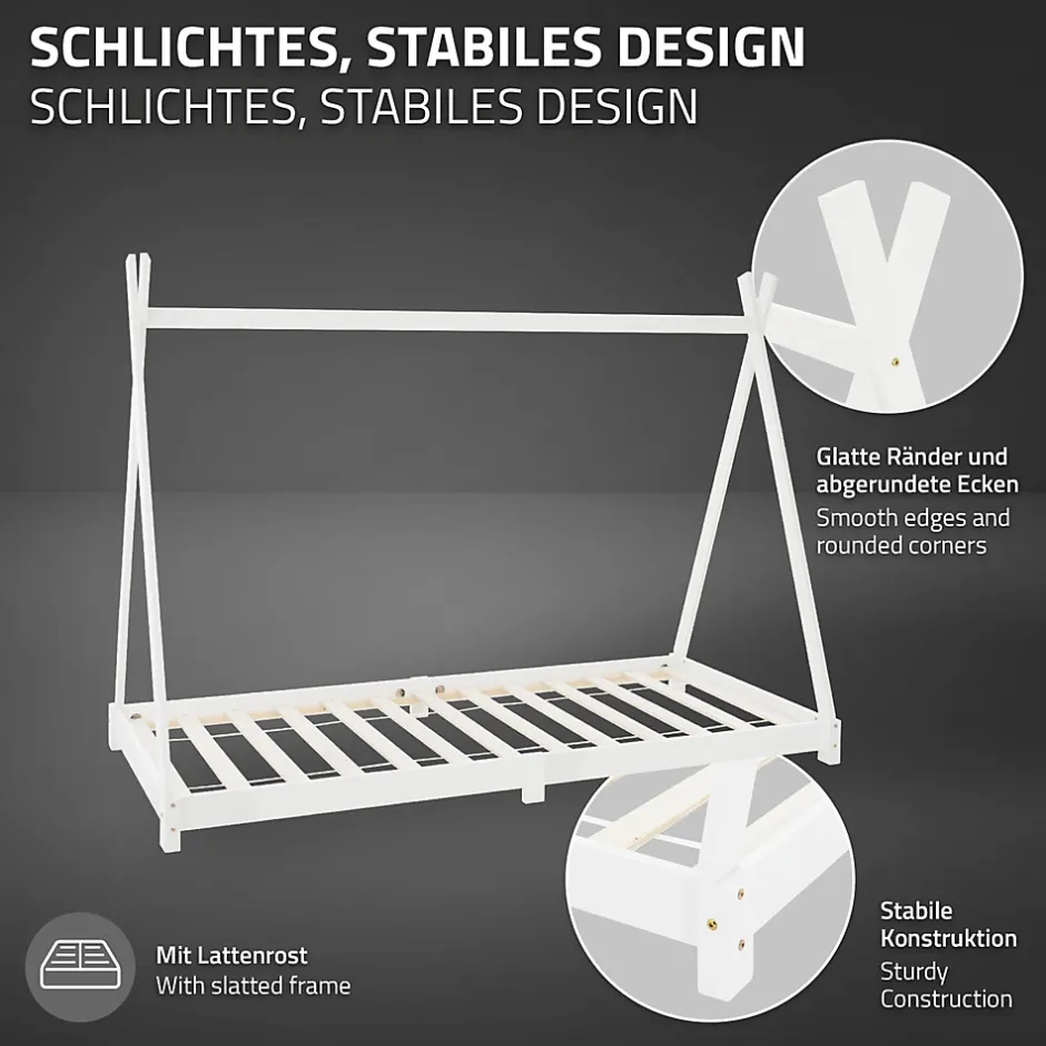 Ml-Design Lit d'enfant Tipi 90x200 cm blanc simple en bois de pin avec sommier à lattes style indien