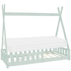Enfant Ml-Design Lit d'enfant Tipi 80x160cm menthe en bois de pin massif style indien avec sommier matelas