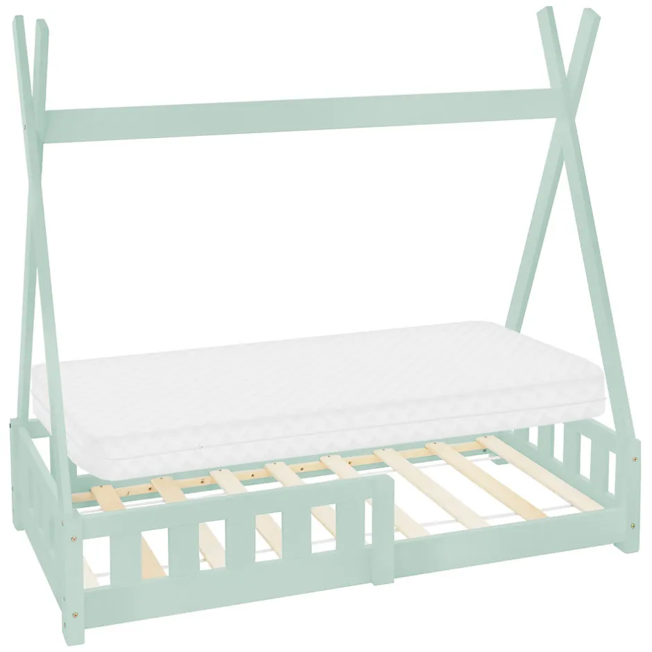 Enfant Ml-Design Lit d'enfant Tipi 70x140 cm menthe en bois de pin massif avec sommier matelas style indien