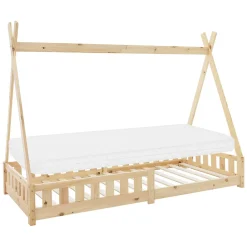 Enfant Ml-Design Lit d'enfant Tipi 90x200 cm naturel cadre en bois de pin style indien avec matelas H:10 cm