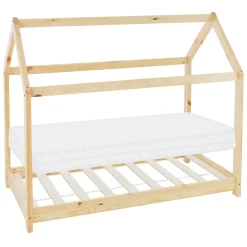 Enfant Ml-Design Lit d'enfant 80x160 cm naturel en bois de pin massif style maison avec sommier et matelas