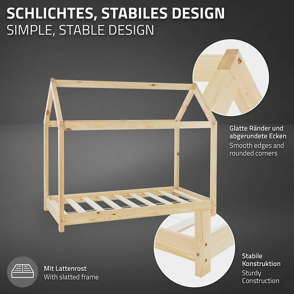 Enfant Ml-Design Lit d'enfant 80x160 cm naturel en bois de pin massif style maison avec sommier et matelas