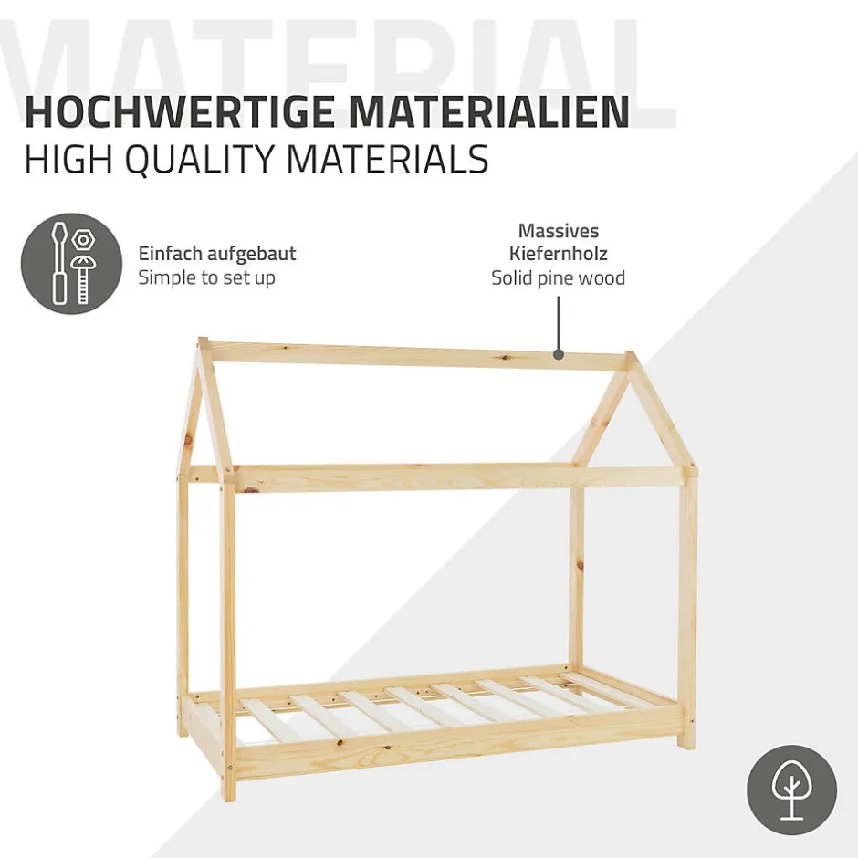 Enfant Ml-Design Lit d'enfant 80x160 cm naturel en bois de pin massif style maison avec sommier et matelas