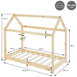 Enfant Ml-Design Lit d'enfant 80x160 cm naturel en bois de pin massif style maison avec sommier et matelas