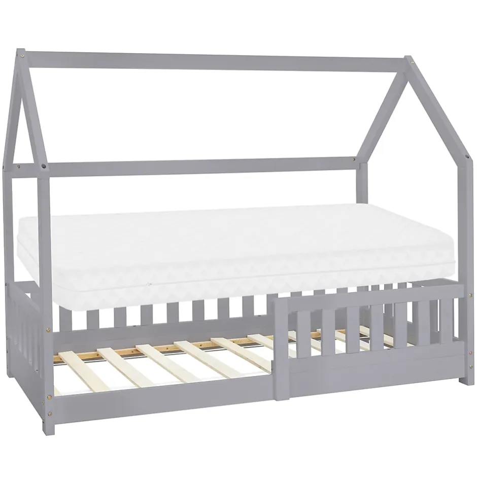 Ml-Design Lit d'enfant 80x160 cm gris clair bois de pin massif style maison avec sommier et matelas Hot