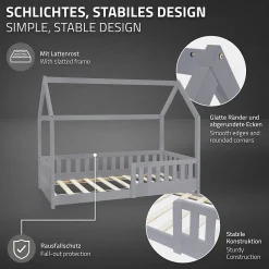 Ml-Design Lit d'enfant 80x160 cm gris clair bois de pin massif style maison avec sommier et matelas Hot