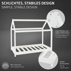 Ml-Design Lit d'enfant 70x140 cm blanc en bois de pin massif style maison avec sommier et matelas Sale