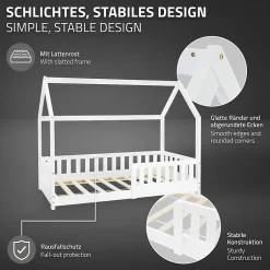 Ml-Design Lit d'enfant 80x160 cm naturel bois de pin massif style maison avec matelas et protection Best