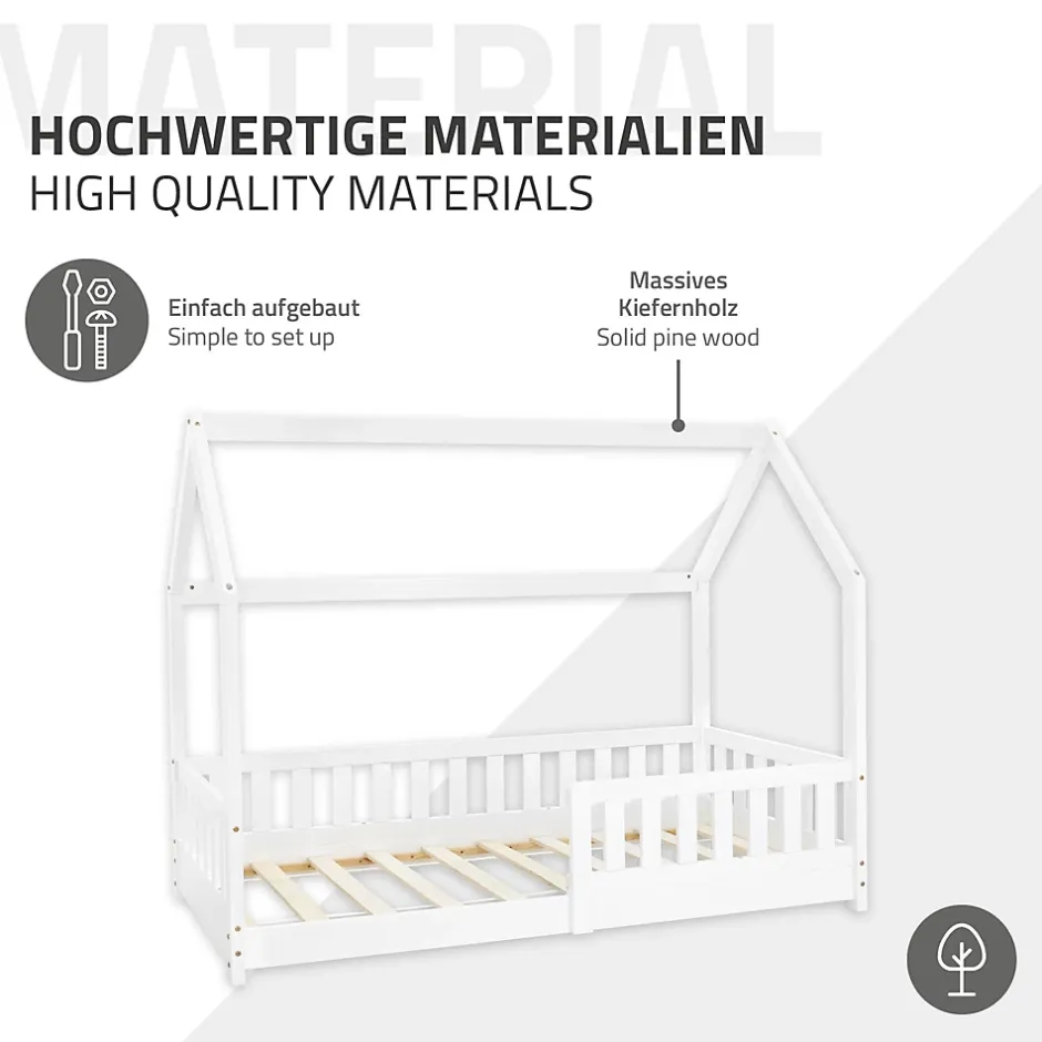 Ml-Design Lit d'enfant 80x160 cm naturel bois de pin massif style maison avec matelas et protection Best