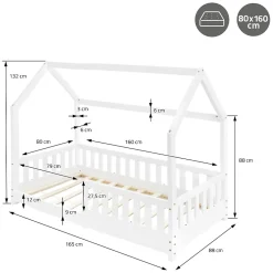 Ml-Design Lit d'enfant 80x160 cm naturel bois de pin massif style maison avec matelas et protection Best
