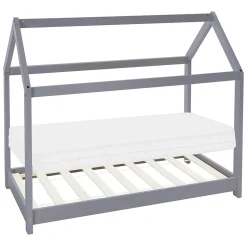 Ml-Design Lit d'enfant 90x200 cm gris clair bois de pin massif style maison avec sommier et matelas