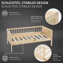 Ml-Design Lit d'enfant 70x140 cm simple naturel en bois de pin avec sommier à lattes sans matelas