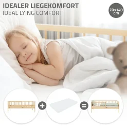 Ml-Design Lit d'enfant 70x140 cm simple naturel en bois de pin avec sommier à lattes sans matelas