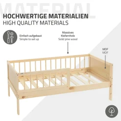 Ml-Design Lit d'enfant 70x140 cm simple naturel en bois de pin avec sommier à lattes sans matelas