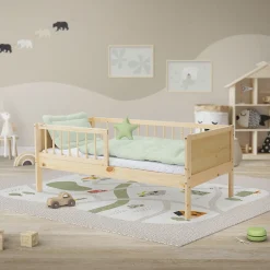 Ml-Design Lit d'enfant 70x140 cm simple naturel en bois de pin avec sommier à lattes sans matelas