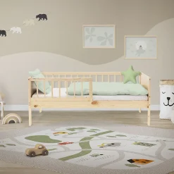 Ml-Design Lit d'enfant 70x140 cm simple naturel en bois de pin avec sommier à lattes sans matelas
