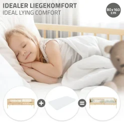 Ml-Design Lit d'enfant 80x160 cm simple naturel en bois de pin avec sommier à lattes sans matelas