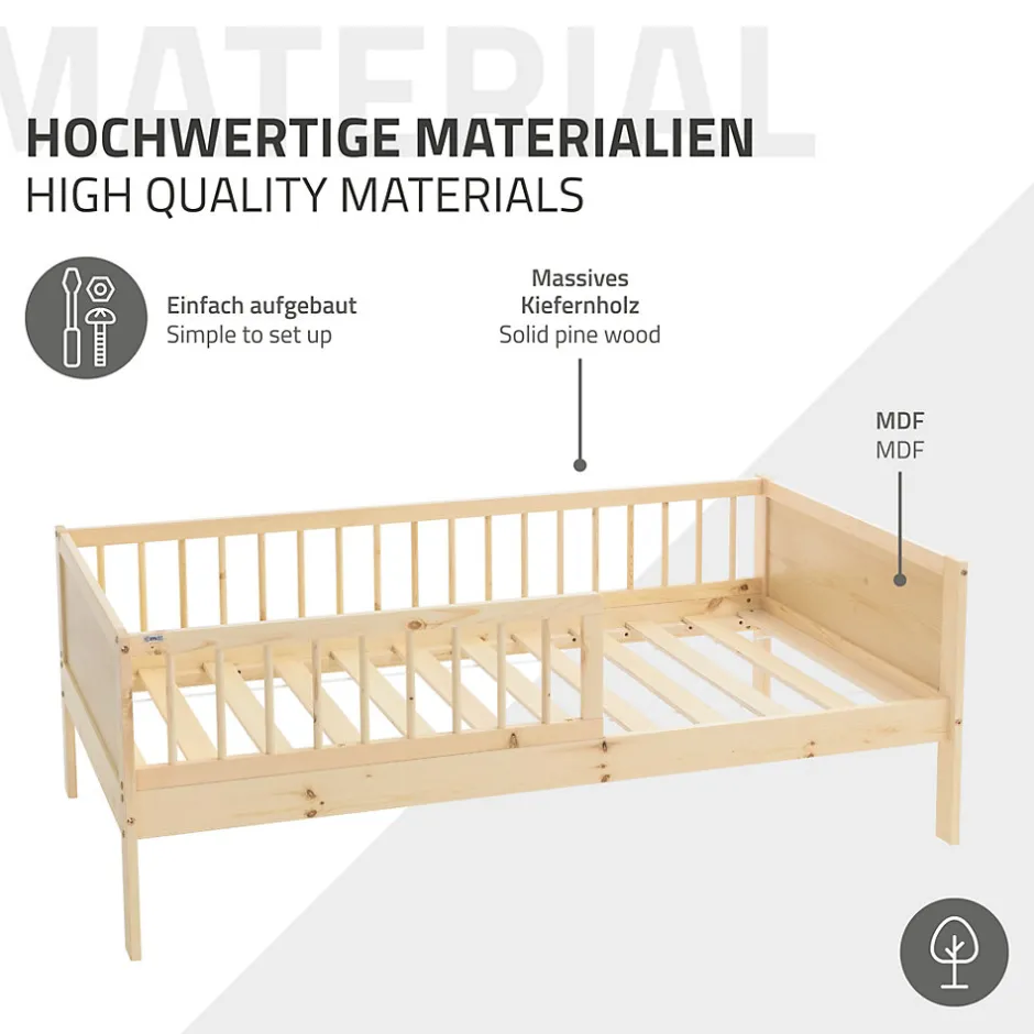 Ml-Design Lit d'enfant 80x160 cm simple naturel en bois de pin avec sommier à lattes sans matelas
