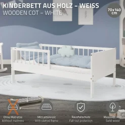 Ml-Design Lit d'enfant 70x140 cm simple blanc en bois de pin avec sommier à lattes sans matelas