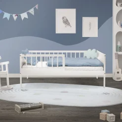 Ml-Design Lit d'enfant 70x140 cm simple blanc en bois de pin avec sommier à lattes sans matelas