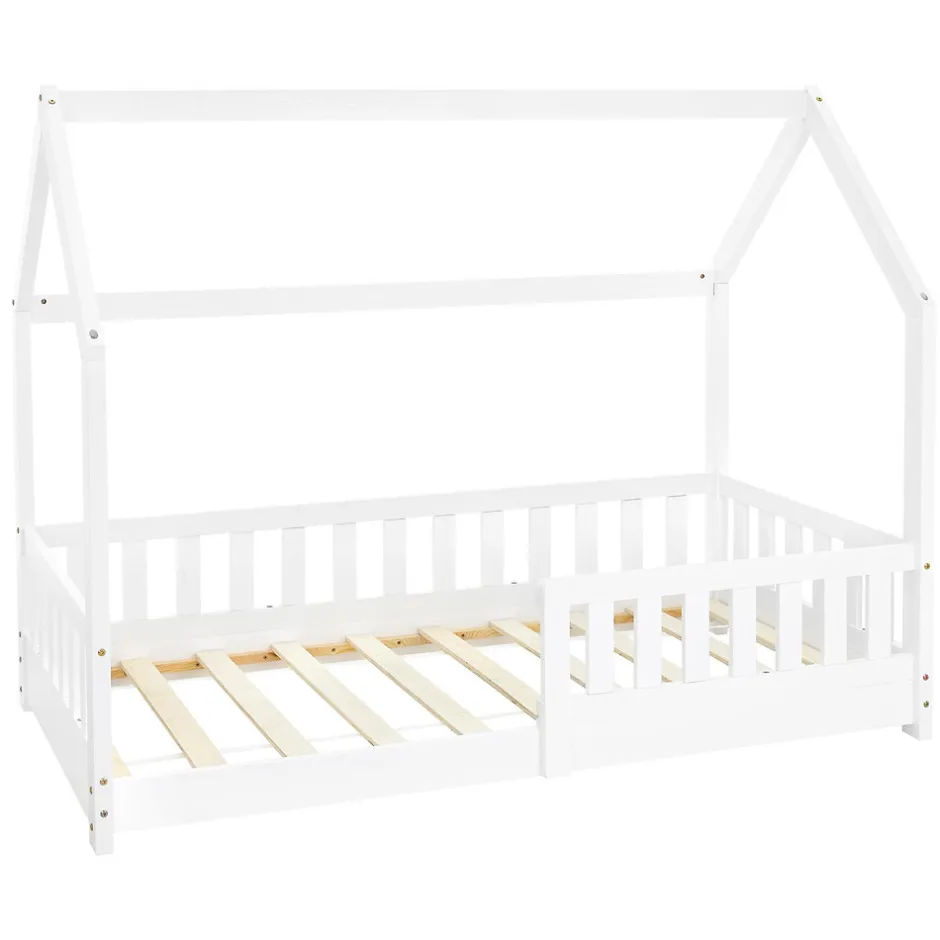 Enfant Ml-Design Lit d'enfant 160x80 cm blanc en bois de pin avec toit et sommier protection contre chutes