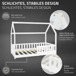 Enfant Ml-Design Lit d'enfant 160x80 cm blanc en bois de pin avec toit et sommier protection contre chutes