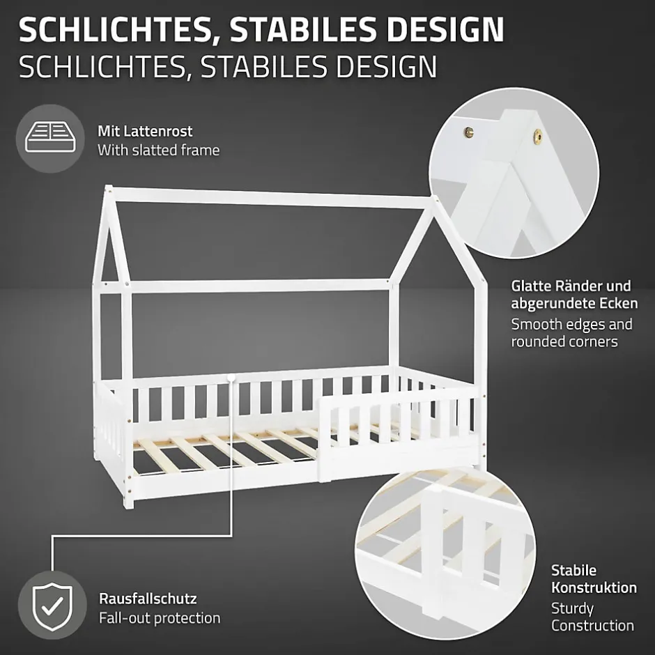 Enfant Ml-Design Lit d'enfant 160x80 cm blanc en bois de pin avec toit et sommier protection contre chutes