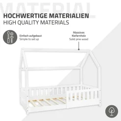 Enfant Ml-Design Lit d'enfant 160x80 cm blanc en bois de pin avec toit et sommier protection contre chutes