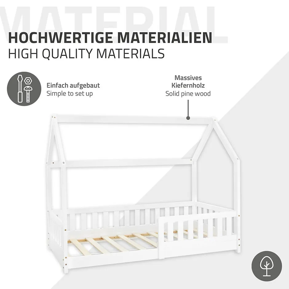 Enfant Ml-Design Lit d'enfant 160x80 cm blanc en bois de pin avec toit et sommier protection contre chutes