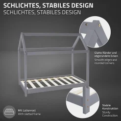 Enfant Ml-Design Lit d'enfant 70x140 cm gris clair bois de pin massif structure maison avec toit et sommier