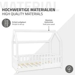 Enfant Ml-Design Lit d'enfant 70x140 cm blanc en bois de pin massif style maison avec sommier et matelas