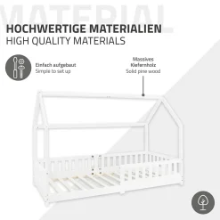Ml-Design Lit d'enfant 90x200 cm blanc en bois de pin avec toit et sommier protection contre chutes