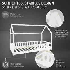 Ml-Design Lit d'enfant 90x200 cm blanc en bois de pin avec toit et sommier protection contre chutes