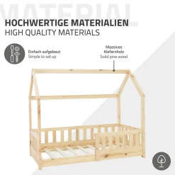 Enfant Ml-Design Lit d'enfant 70x140 cm naturel en bois de pin massif style maison avec sommier et matelas