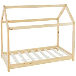 Enfant Ml-Design Lit d'enfant 70x140 cm naturel en bois de pin massif structure maison avec toit et sommier