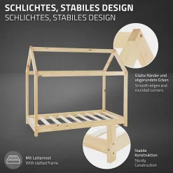 Enfant Ml-Design Lit d'enfant 70x140 cm naturel en bois de pin massif structure maison avec toit et sommier