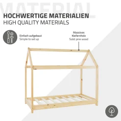 Enfant Ml-Design Lit d'enfant 70x140 cm naturel en bois de pin massif structure maison avec toit et sommier
