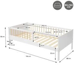 Ml-Design Lit d'enfant 80x160 cm blanc-naturel en bois de pin avec sommier à lattes sans matelas