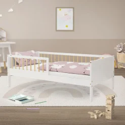 Ml-Design Lit d'enfant 80x160 cm blanc-naturel en bois de pin avec sommier à lattes sans matelas