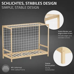 Ml-Design Lit d'enfant 90x200 cm naturel beige bois de pin avec but de football et sommier à lattes Discount