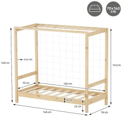 Ml-Design Lit d'enfant 70x140 cm naturel beige bois de pin avec but de football et sommier à lattes