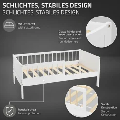 Ml-Design Lit d'enfant 70x140 cm blanc-naturel en bois de pin avec sommier à lattes sans matelas