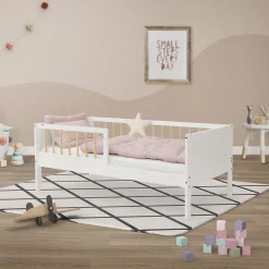 Ml-Design Lit d'enfant 70x140 cm blanc-naturel en bois de pin avec sommier à lattes sans matelas
