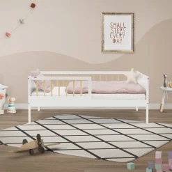 Ml-Design Lit d'enfant 70x140 cm blanc-naturel en bois de pin avec sommier à lattes sans matelas