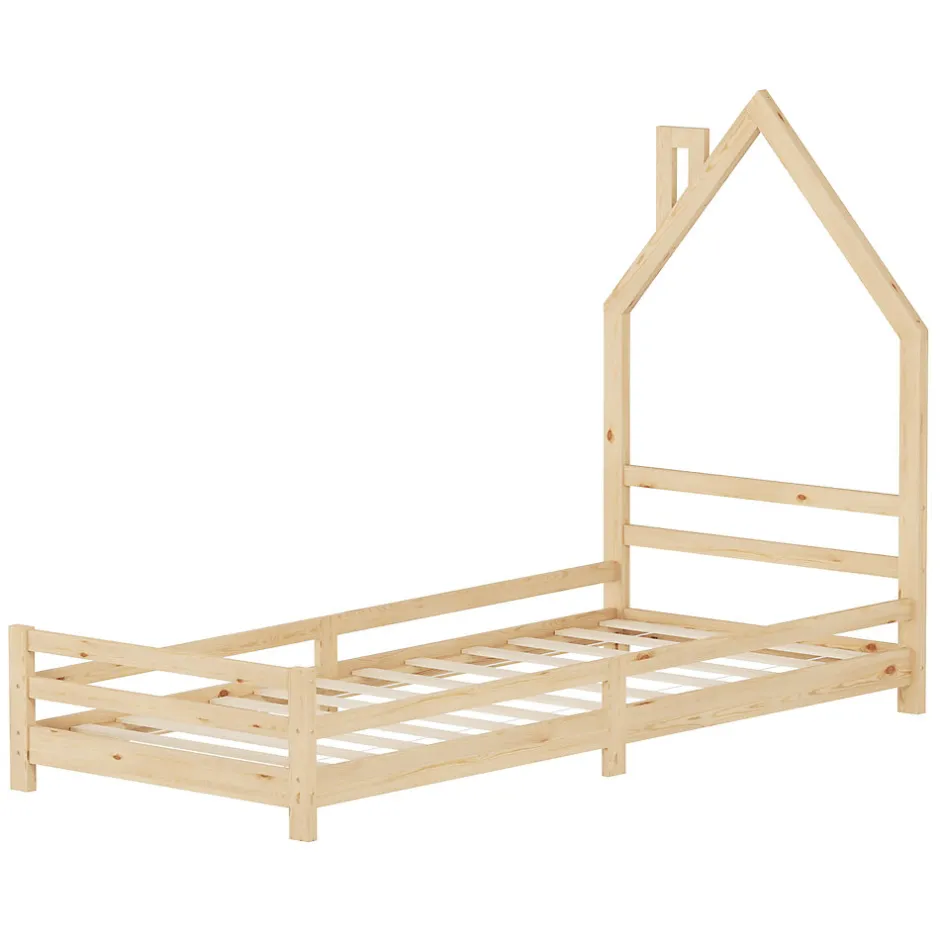 Enfant Ml-Design Lit d'enfant 90x200 cm naturel forme maison bois de pin avec sommier à lattes sans matelas